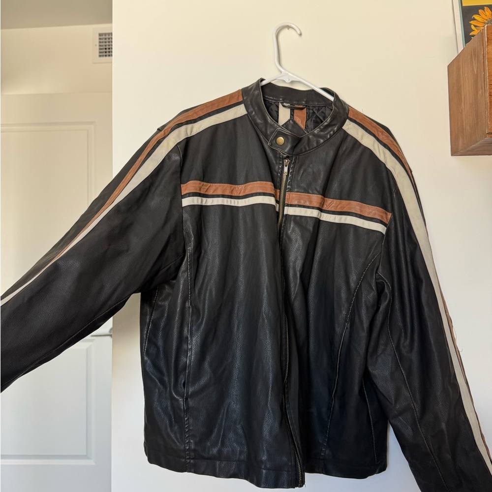 Men's Black and Brown Leather Jacket